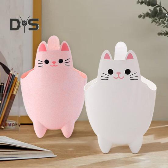 2Pcs Garbage Cans Pen Holders Large Capacity Smooth Edge Burr Free Cartoon Cat Shape Mini Table Trash Cans Storage Buckets