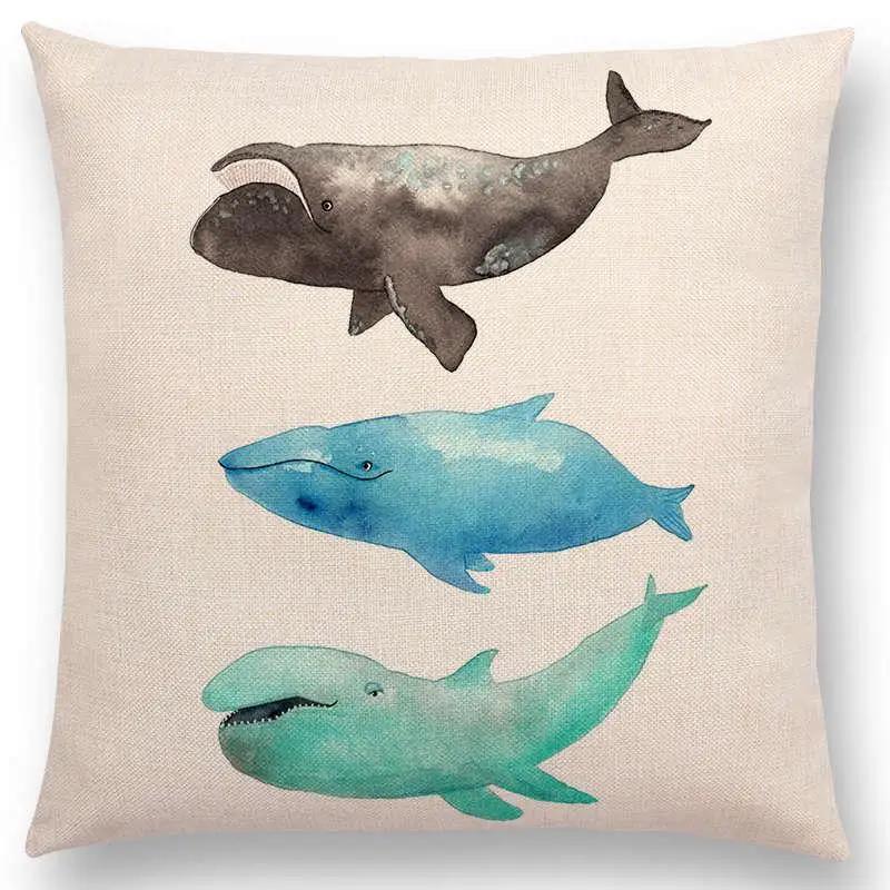 Newest Fashion Nordic Style Whale Cushion Cover Ocean Whales Home Pillow Case Linen Cotton Pillows Covers