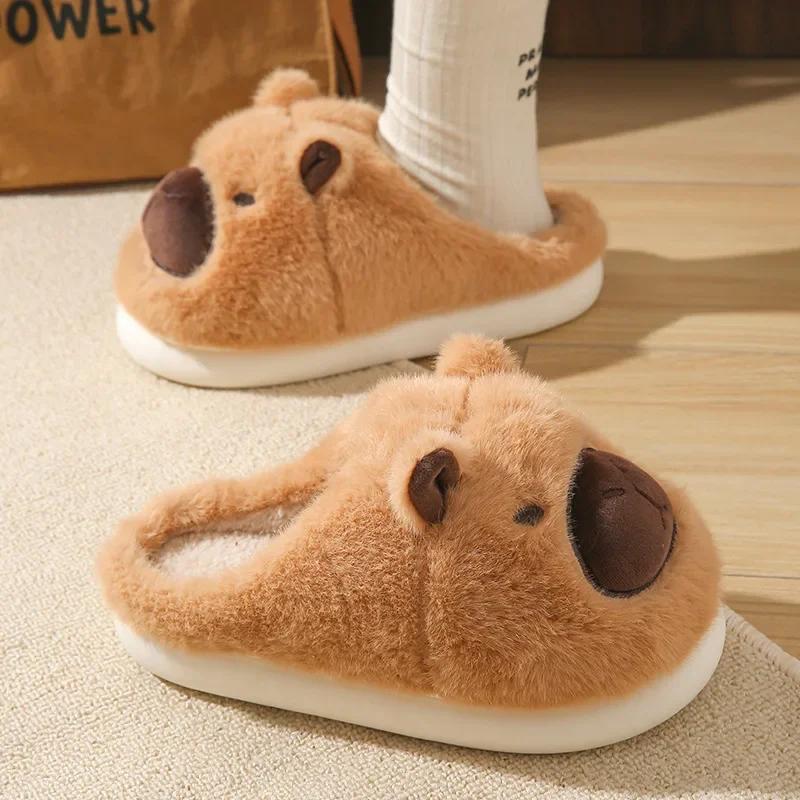 Fashion Women Cute Cartoon Slippers Bedroom Soft Sole Non Slip Plush Slippers Female Winter Thick Bottom Indoor Home Warm Cotton Slides