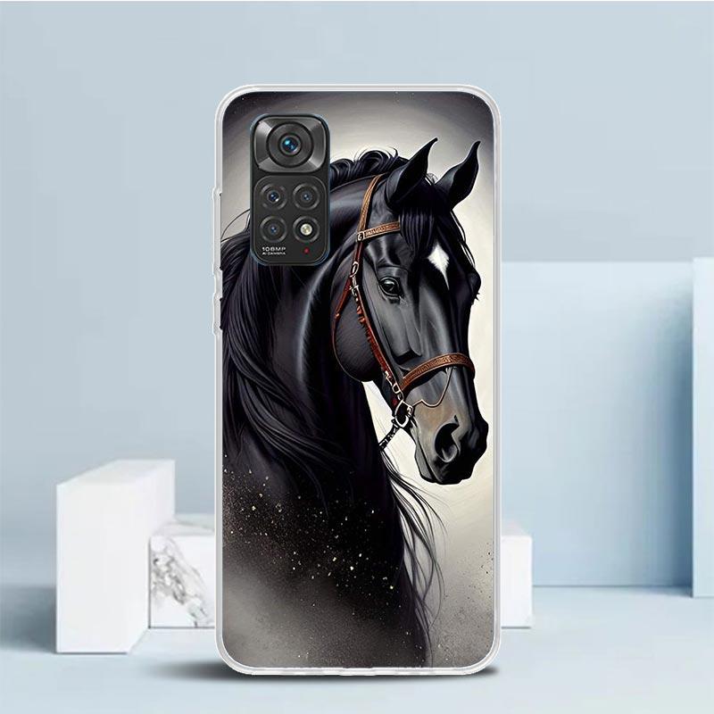 Чехол для телефона Animal Black Horse для Xiaomi Redmi Note 15 14 14S 13 12S 12 Pro Plus 11S 11 11T 11E 10S 10 + Мягкая задняя крышка из ТПУ Красный