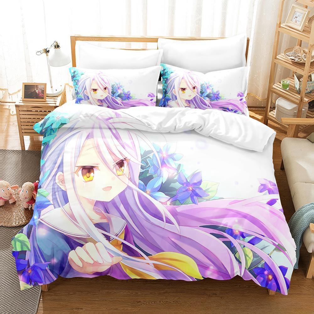 New 3D Printing Kawaii Girls Bedding No Game No Life Bedding Set Cartoon Anime Three-piece Set Adult Kid Bedroom Duvetcover Sets