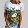 Модная женская футболка с милым принтом ежика и стрекозы, забавная повседневная футболка с круглым вырезом и короткими рукавами, летняя женская футболка