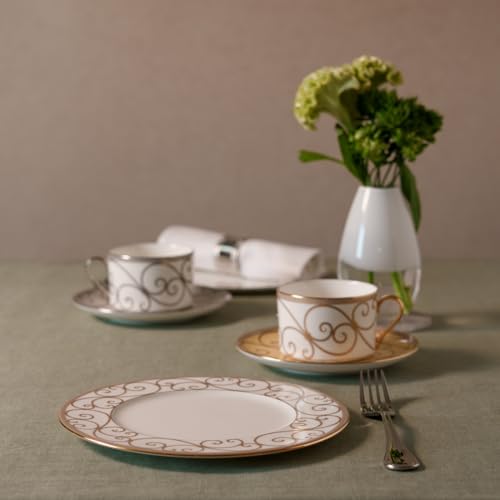 NARUMI Rondo Plate Set, 21cm, Gold and Platinum, Set of 2, Elegant and Stylish, Perfect for a Pair of Wedding Gifts, Gift Boxed and Gift Wrapped, 9735