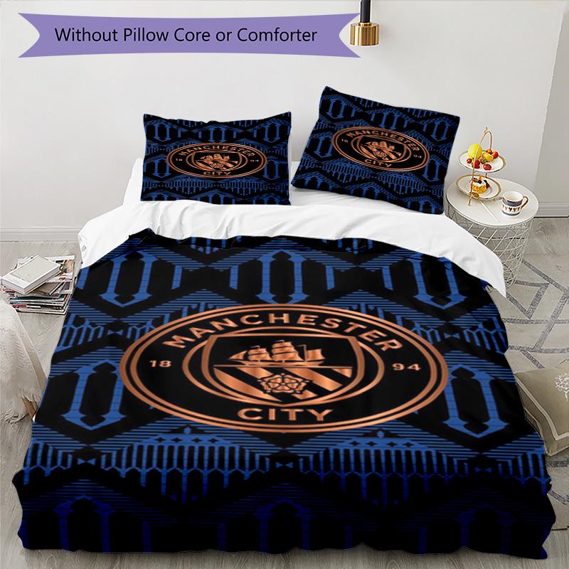 Manchester City F.C Printed Pattern Duvet Cover Set – includes 1 duvet cover and 2 matching pillowcases Bedroom decor Christmas gifts