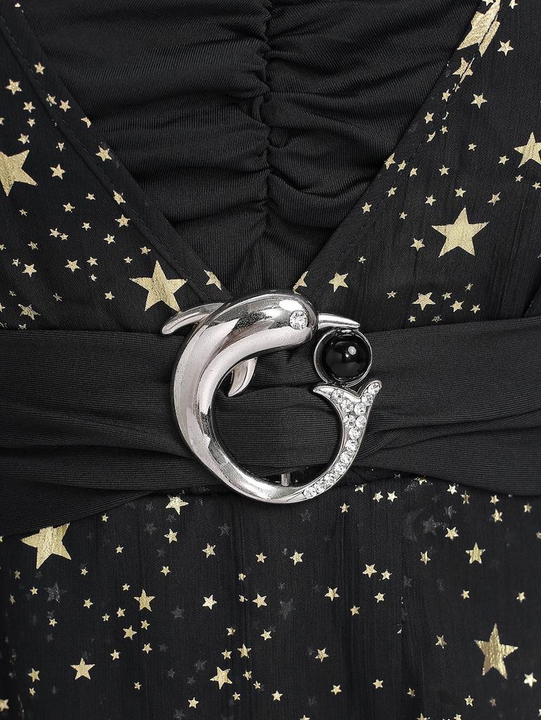 Rosegal Plus Size Тиснение фольгой Звезда Принт Пряжка Рюшированная Прозрачная Многослойная Футболка