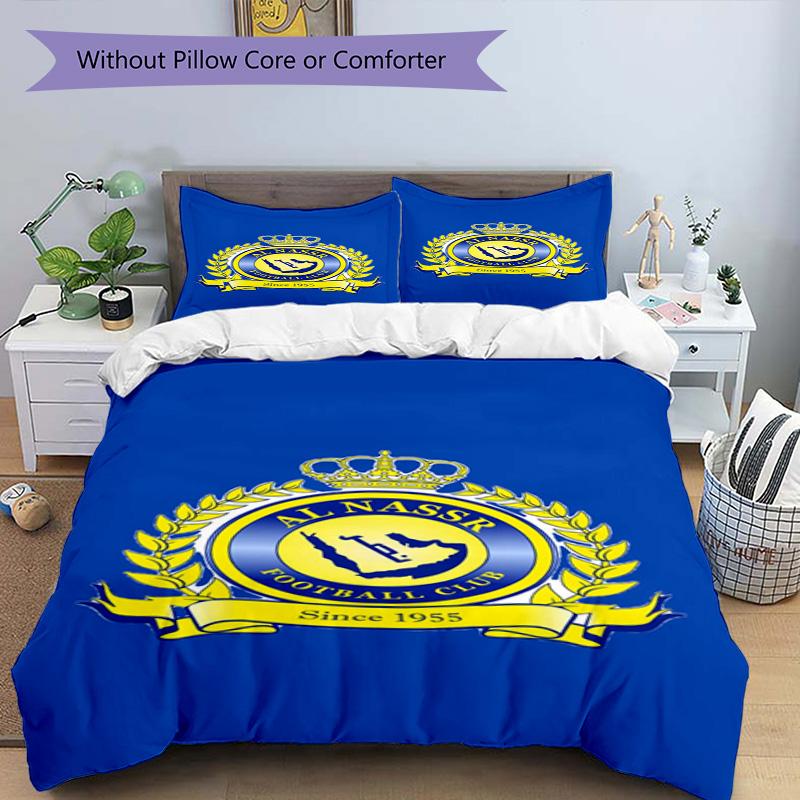 Al-Nassr Football Club Crest Printed Pattern Duvet Cover Set – includes 1 duvet cover and 2 matching pillowcases Bedroom decor Christmas gifts