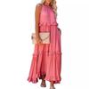 Fashion Elegant Sleeveless Ruffled Maxi Long Dress New O Neck Loose Casual Simple Summer A-line Beach Dresses Female Pleated Solid Color Clothing