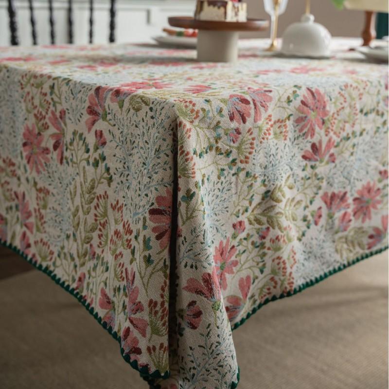 French Vintage Embroidered Tablecloth With Floral Woven Jacquard Rectangular Dining Table Cover Home Decor