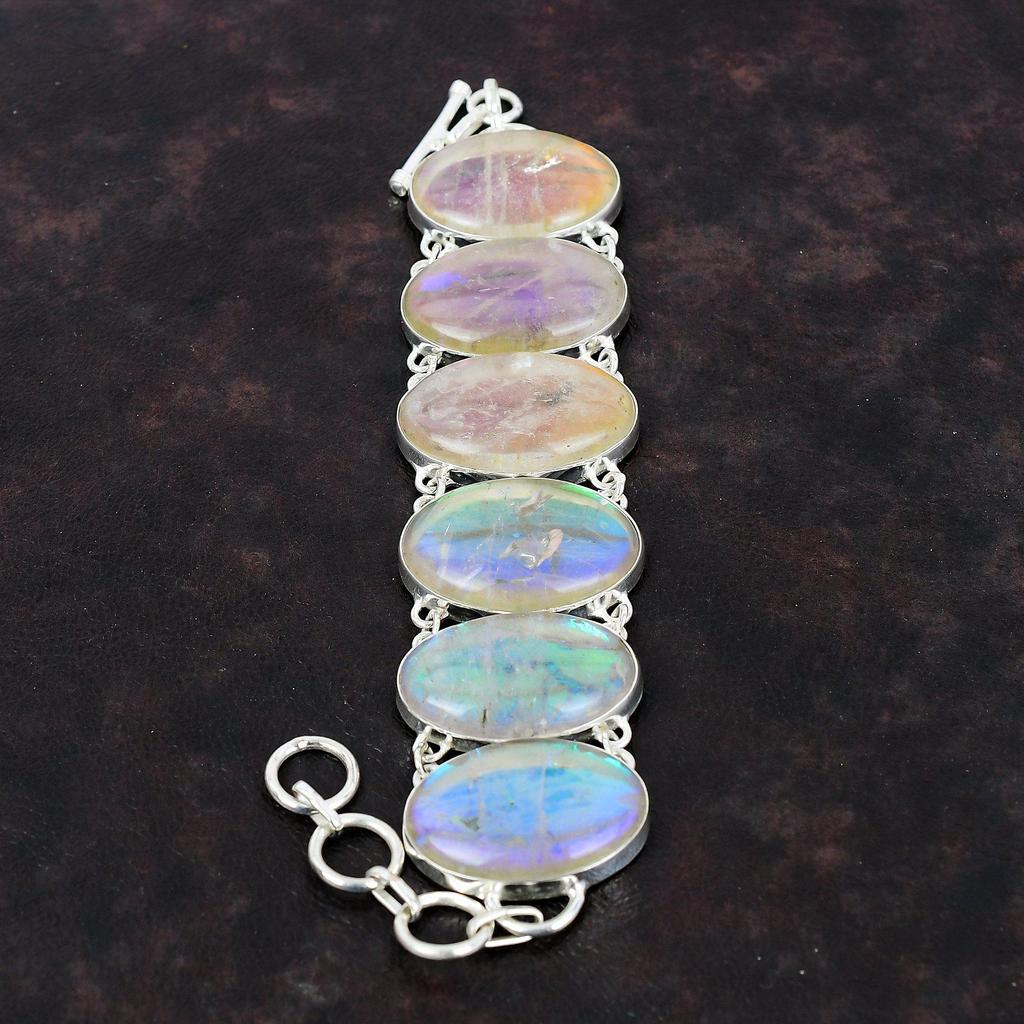 Rainbow Mystic Opal Bracelet Real Gemstone Bracelet Handmade Jewelry 925 Sterling Silver Bracelet Adjustable Chain Bracelet Gift For Mother