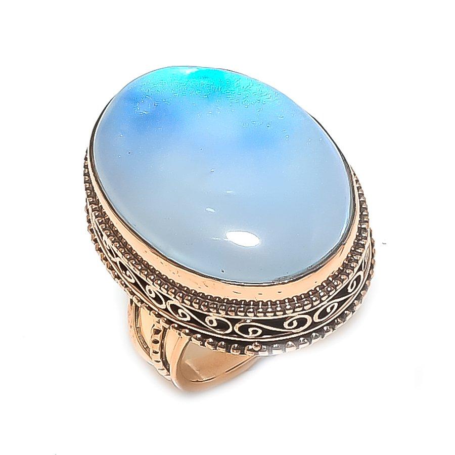 Natural Milky Opal Gemstone Handmade Copper Jewelry Ring Size 6.5 B1z70