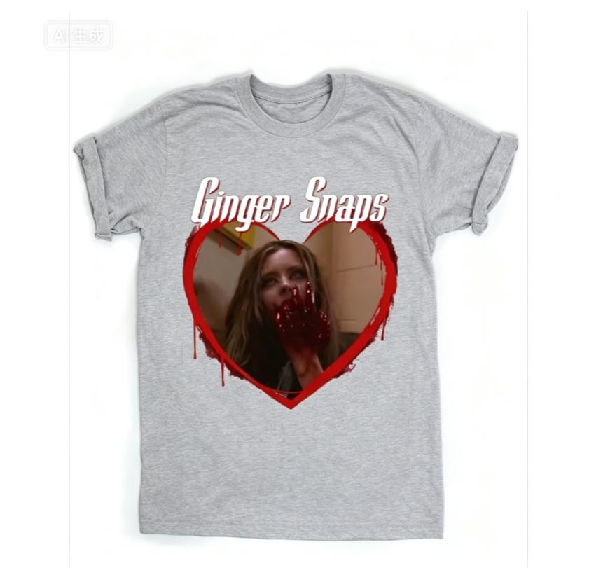 2026 new Neutral style black loose cotton T-shirt, white-style handwritten patterned portrait horror-themed T-shirt
