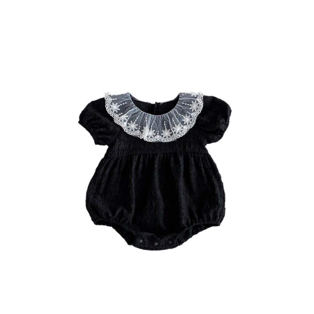 Korean Style Baby Girl Summer Romper with Lace Ruffle & Peter Pan Collar