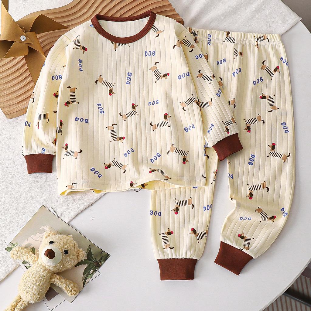 Kids Boys Girls Warm Pajamas Cute Cartoon Long Sleeve T-Shirt + Pants Toddler Baby Autumn Underwear Clothing Sets