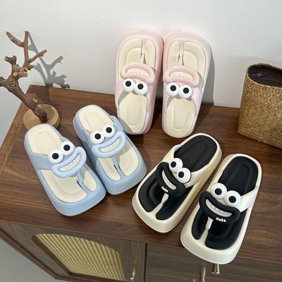 Износостойкие шлепанцы-пинч-он модные и милые забавные шлепанцы с толстой подошвой и ртом-сосиской женские 2025 новые для дома