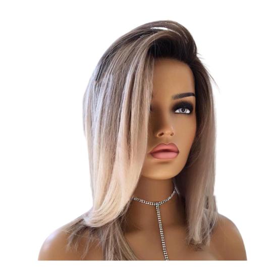 Women Long Straight Wig Side Part Natural Heat Resistant Ladies Shoulder Length Gradient Color Synthetic Hair