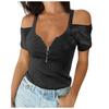 Women's V-Neck Solid Off Shoulder T-shirt Short Sleeves Blouse Plus Size Tops