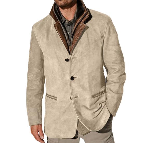 Зимняя мужская куртка осень ретро пэчворк поддельные две части поддельные карманы однобортный кардиган длинный рукав толстый плюш однотонный лацкан большой размер для мужчин