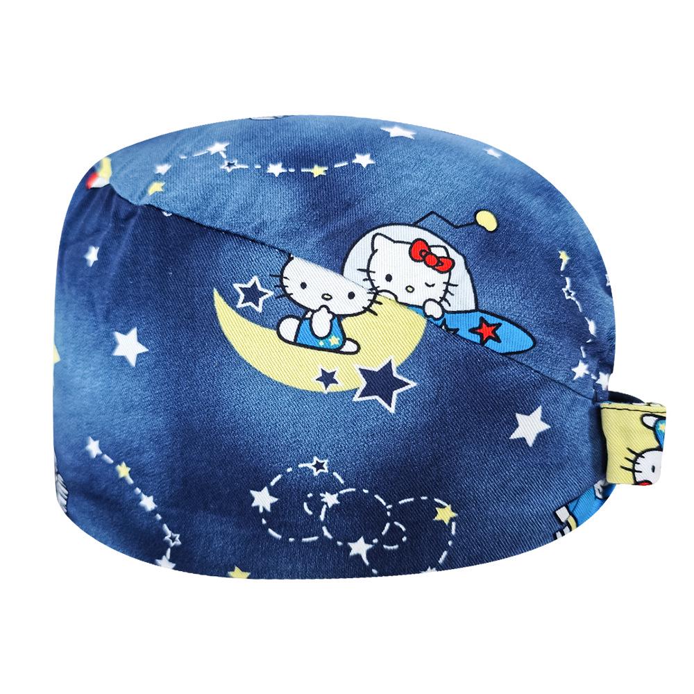 Unisex Cartoon Print Nurse Cap - Breathable, Sweat-Absorbent Surgical Cap for Pet Hospital and Medical Use.