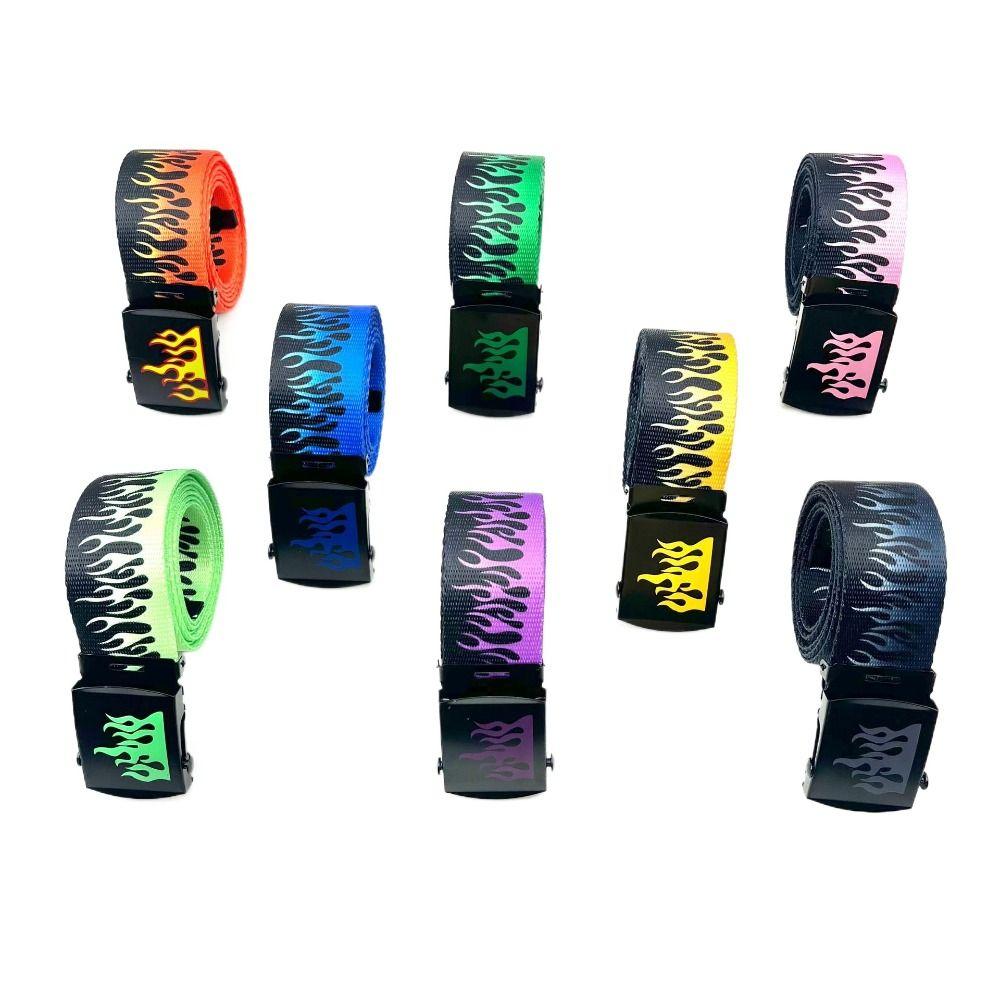 Canvas Flame Belt Wide Side Men Waist Belt Adjustable Canvas Belt Party