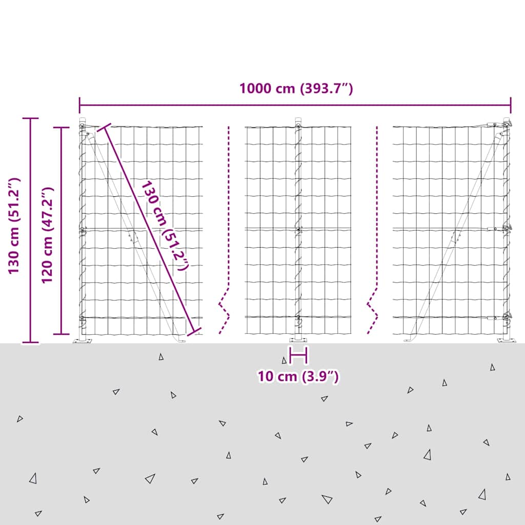 Welded Wire Fence with Concrete Foundation 10 x 1.2 m (W x H)