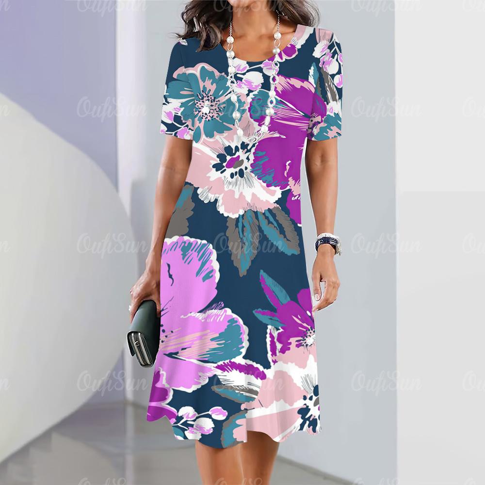 Модные новые женские платья с цветочным принтом 3D, летнее элегантное платье с коротким рукавом, женская одежда больших размеров