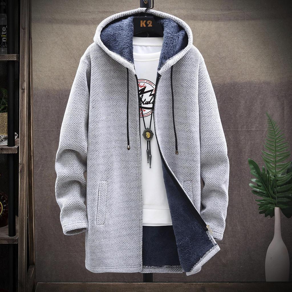 Autumn And Winter Men's Fashion Loose Cardigan Warm Lapel Hooded Jacket Sweater