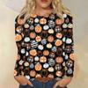 Women's Fashion Casual Long Sleeve Striped Halloween Printed Round Neck Top