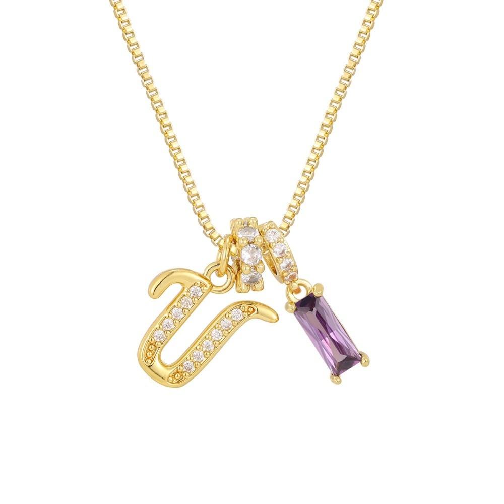 Adjustable Letter Jewelry Hypoallergenic Shiny Zircon Embedded Geometric Pendant Necklace Geometric Design Dopamine Style