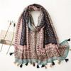 Unisex Autumn/Winter Scarf: Soft Cotton-Linen & Silk Feel, Paisley, Tassel Design - Ideal Travel Shawl.