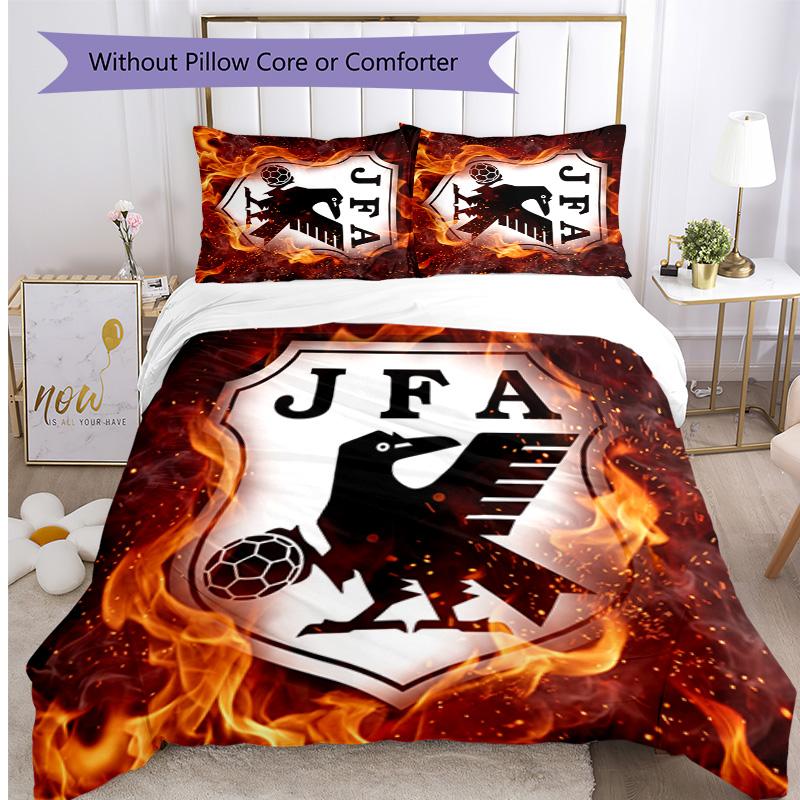 Japan Football Printed Bedding 3 Piece Set Cozy Breathable Bed Cover Set as Housewarming Holiday Gift