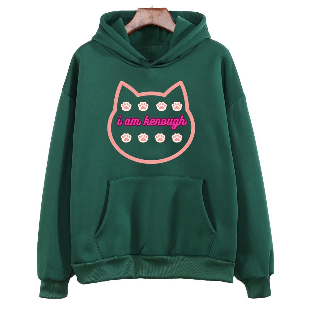 I Am Kenough Barbenheimer Hot Pink Hoodies Cat Cute Graphic Print Sweatshirts Long Sleeve Women Fleece Pullovers Hooded Clothing