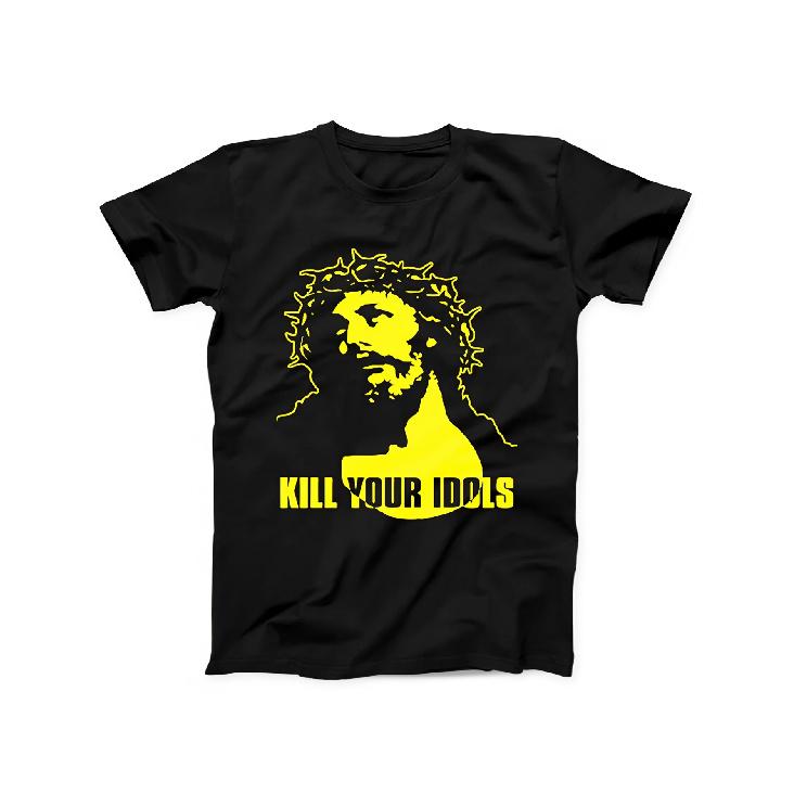 Men'S Kill Your Idols T-Shirt - Bold Religious Statement Tee With Iconic Slogan Print, Loose Fit Black Shirt Suitable For Concerts, Church Events &
