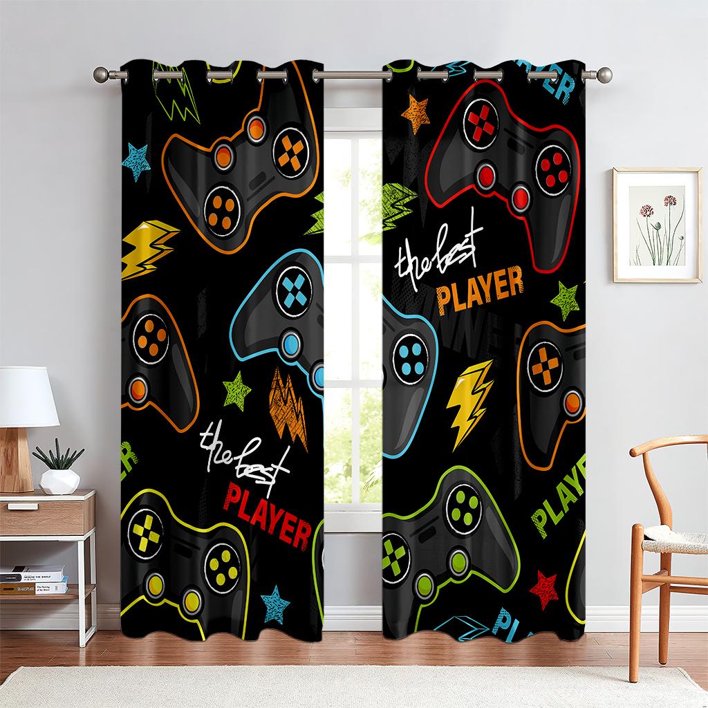 2PCS Technology Sense Game Controller Printed Шторы, полузатемняющие, гостиная, спальня, игровая комната, декоративные шторы