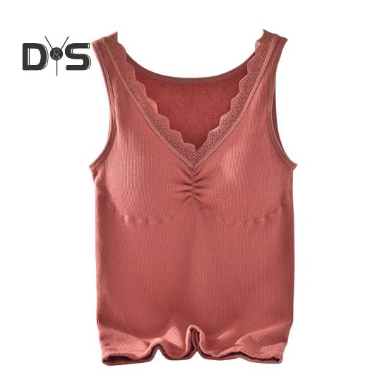 Зимний женский терможилет с нагрудными накладками, бесшовный кружевной V-образный вырез, быстрая фиксация температуры, согревающий, облегающий, эластичный, без рукавов, внутренняя одежда, нижняя майка