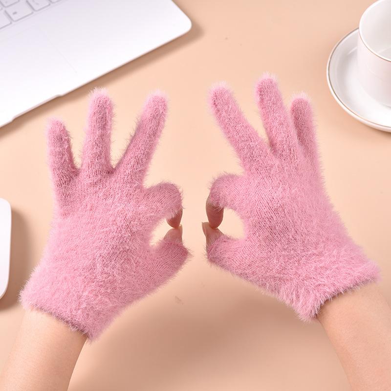 Autumn and Winter Imitation Mink Fur Fingerless Gloves for Men and Women Cycling Plus Velvet Fingerless Warm Gloves Fashionable Student Knitted Gloves