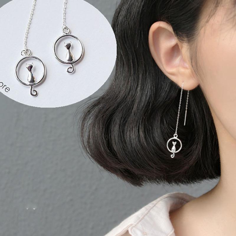 Новый! Женские длинные серебряные серьги с кисточками в корейском стиле, простые универсальные стильные серьги, ювелирные аксессуары