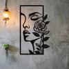 1pc Flower Woman Metal Wall Decor, Aesthetic Metal Portrait Of A Woman Face Flower Outline, Metal Wall Art