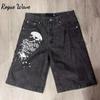 RogueWave Y2K Винтажные шорты Харадзюку Хип-хоп принт Мешковатые Джинсовые Шорты для Тренажерного Зала Летние Новые Мужские и Женские Готические Баскетбольные Шорты Уличная Одежда