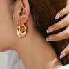 Vintage Gold Plated Chunky Dome Drop Earrings for Women Glossy Stainless Steel Thick Teardrop Earrings Dupes Lightweight Hoops