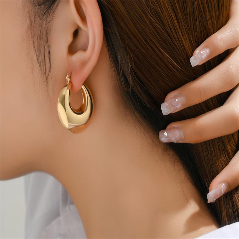Vintage Gold Plated Chunky Dome Drop Earrings for Women Glossy Stainless Steel Thick Teardrop Earrings Dupes Lightweight Hoops