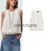 Summer New Product Women's Clothes French Style Design Round Neck Decorated Tassel Short Sleeveless Sling Tops 8741056