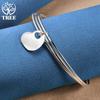 925 Sterling Silver Three Ring Smooth Heart Shaped Bracelet Fashion Jewelry