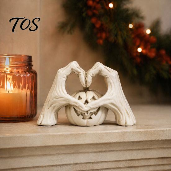 Dark Style Tabletop Sculpture Gothic Skeleton Heart Hand Sculpture, Spooky Halloween Resin Abstract Pumpkin Statue, Window Display Piece Shape Finger