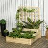 3 Tier Garden Planters with Trellis for Vine Climbing, Wooden Raised Beds, 95x95x110cm, Natural Tone
