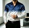Men's Slim Fit Long Sleeve Shirt Satin Gradient with Letter Print for Business Leisure Gatherings Daily Wear Lapel Style