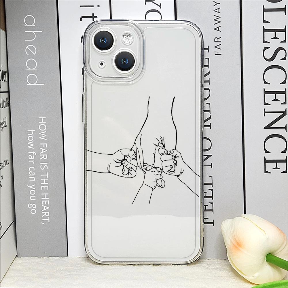 Теплый семейный чехол для телефона с держащимися за руки парами для IPhone 16 11 12 13 14 15 Pro Max 7 8Plus 16E X XS Прозрачный Мягкий Чехол Абстрактная Линия