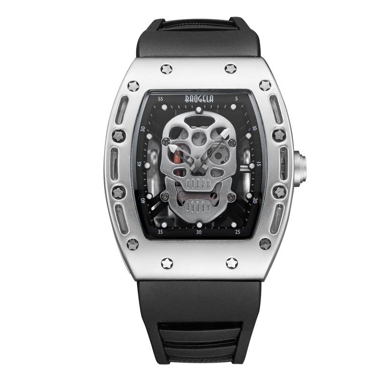 Domineering Skull Barrel Silicone Waterproof Sports Quartz Men's Watch with Gift Box