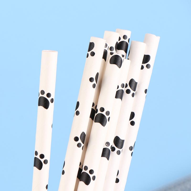 25 шт. бумажные трубочки для питья с принтом лапы собаки кошки, черно-белые принадлежности для вечеринки по случаю дня рождения, украшения для вечеринки в стиле домашних животных для девочек и мальчиков
