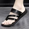 Модные Удобные Мужские Сандалии Однотонные С Открытым Носком Мужские Кожаные Сандалии Новые Шлепанцы Пляжные для Мужской Обуви 2025