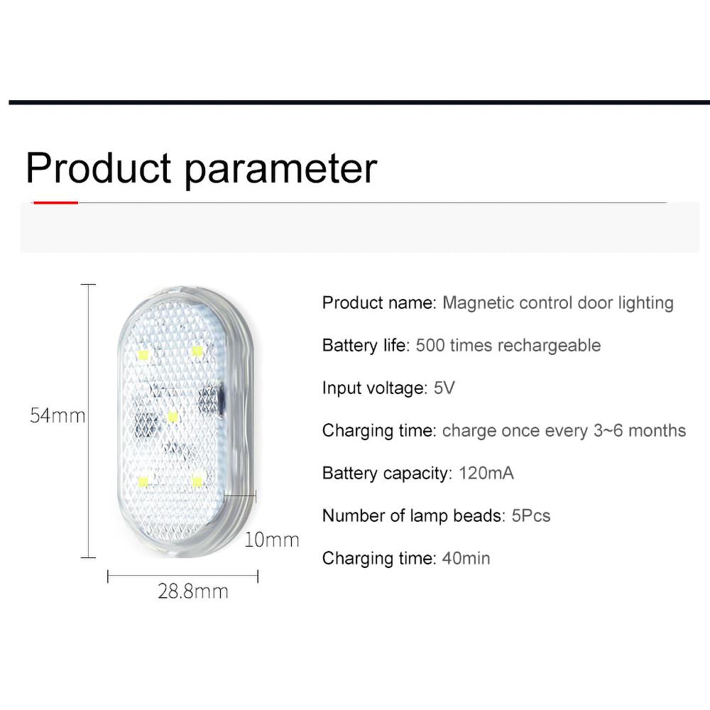 2 шт. Автомобильный светодиодный светильник для внутреннего освещения, атмосферная лампа, перезаряжаемый автомобильный ночник для предупреждения столкновений
